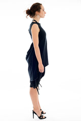 Black Cotton Open Back Layering Top