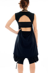 Black Cotton Open Back Layering Top