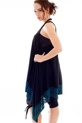 Black Jacquard Knit Layering Lace Boho Dress