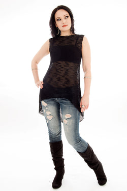 Black Sheer Knit Open Back Layering Top - Top - DWebb Test