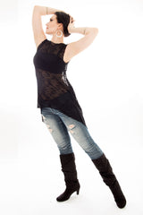 Black Sheer Knit Open Back Layering Top - Top - DWebb Test