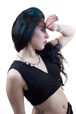 Black Cotton Wrap Top