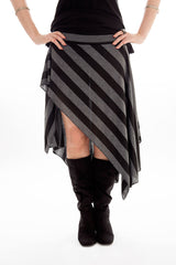 Tilt a Whirl Asymmetric Skirt - Grey/Black Stripe - Skirt - DWebb Test