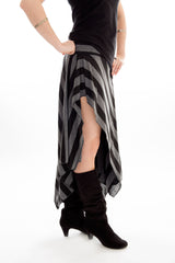 Tilt a Whirl Asymmetric Skirt - Grey/Black Stripe - Skirt - DWebb Test